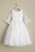 Round Neck Off White Lace Half Sleeve With Sash Long Flower Girl Dresses, FGS098