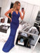 Royal Blue Jersey Criss-Cross Backless Mermaid Long Prom Dresses ,PD00306