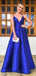 Royal Blue Satin Spaghetti Strap Scoop Backless A-line Prom Dresses,PD00376