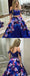 Royal Blue Two Piece Floral Prints Prom Dresses ,PD00113