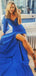 Royal Blue Unique One Shoulder Long Sleeve With Slit Prom Dresses,PD00321