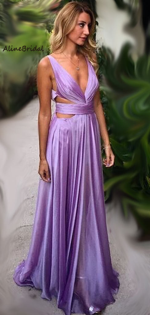 Sexy V-neck Sleeveless A-line Long Prom Dress, PD3034