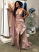 Shiny Pink V-neck Organza Mermaid Side-slit with Pleaats Prom Dresses ,PD00163