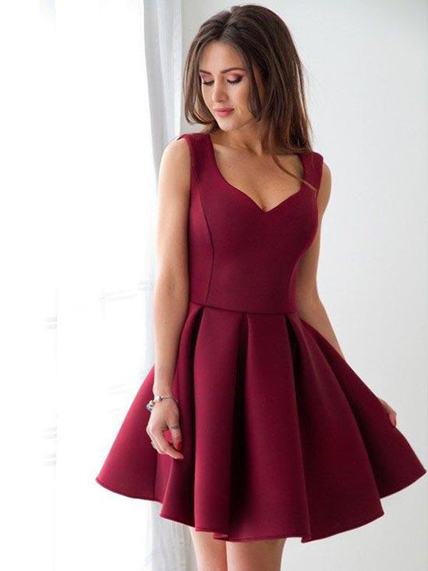 Simple Cheap Burgundy Mini Sleeveless Sweet-16 Homecoming Dresses ,BD00225