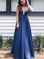Simple Cheap Deep V-neck V-back A-line Elegant Long  Prom Dresses,PD00078