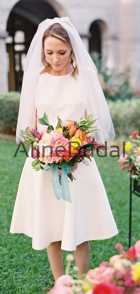 Simple Elegant Ivory Satin Open Back Round Neck Short Wedding Dresses, AB1546