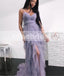 Simple Lilac Spaghetti Strap Ruffles Prom Dresses With Slit ,PD00108