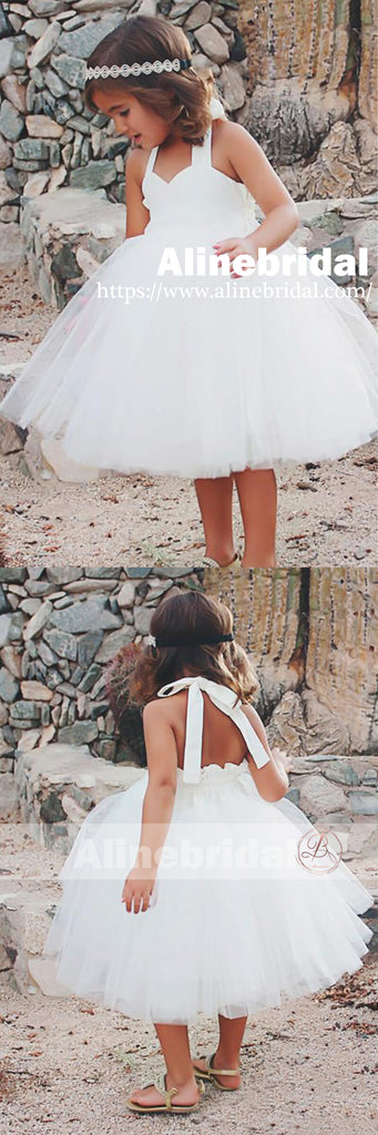 Simple Off White Tulle Haler Cute Flower Girl Dresses, FGS080