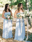 Sky Blue Chiffon Strapless A-line Long Cheap Bridesmaid Dresses , AB4121