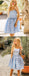 Sky Blue Plaid Spaghetti Strap Simple Homecoming Dresses,HD0052