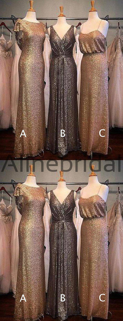 Sparkly Sequin Mismatched Sheath Long Bridesmaid Dresses, AB4076