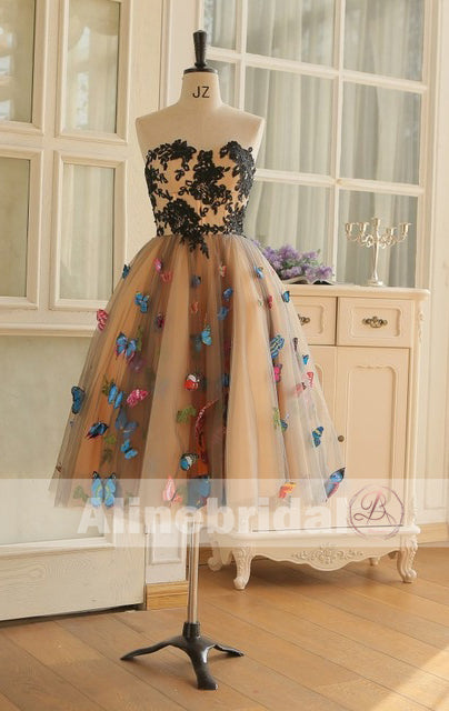 Stunning Butterfly Appliques Strapless A-line Fashion Homecoming Dresses,BD00235