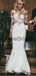 Stunning Lace Applique Illusion Long Sleeve Mermaid With Train Wedding Dresses, AB1552