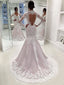 Stunning Lace Sequins Long Sleeve Mermaid Open Back Wedding Dresses, AB1514