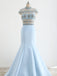 Stunning Pale Blue  Beaded See Through Top Cap Sleeve Mermaid Prom Dresses,PD00066