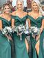 Teal Fashion Off Shoulder Simple Sheath Slit Bridesmaid Dresses, AB4059
