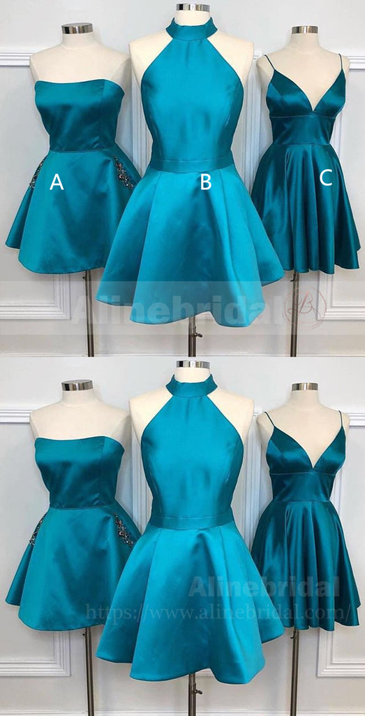 Teal Soft Satin Mismatched Homecoming Dresses ,HD0016