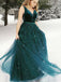 Teal Velvet Beading Tulle Sleeveless Charming Prom Dresses.PD00285