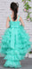 Tiffany Blue Organza Ruffles Tiered High Low Unquie Flower Girl Dresses, FGS134