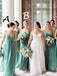 Turquoise Green Mismatched Elegant Flowy A-line Long Bridesmaid Dresses, BD3115