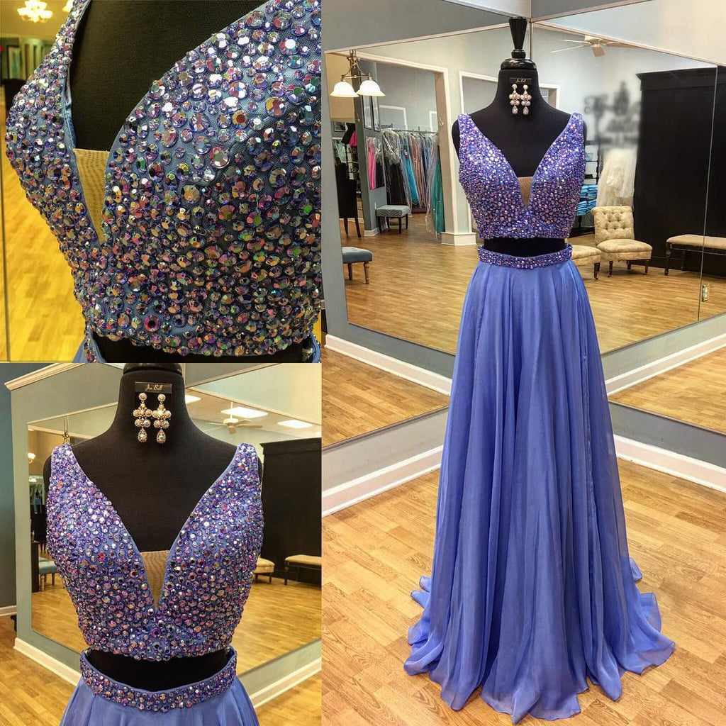 Two Pieces Beaded Sparkly Vintage For Teens Ball Gown Prom Dresses. DB0300