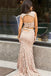 Two Piece Nude Lace Sleeveless Mermaid Long Prom Dresses,PD00221