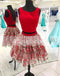 Two Piece Red Satin Fashion Embroidery Homecoming Dresses For Teens, BD00224