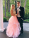Two Pieces Light Pink Organza Golden Lace V-back Ruffles Ball Gown  Prom Gown Dresses,PD00035