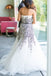 Unique Black Floral Lace Ivory Tulle Strapless A-line Wedding Dresses, WD0192