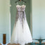 Unique Black Floral Lace Ivory Tulle Strapless A-line Wedding Dresses, WD0192
