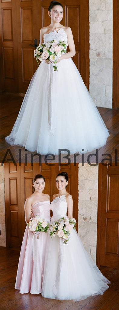 Unique Strapless Lace Tulle Ball Gown Wedding Dresses, AB1529