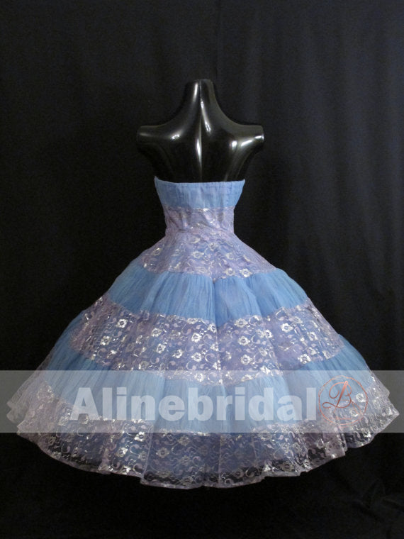 Vintage Sweetheart Strapless Sky Blue Lavender Lace Homecoming Dresses ,HD0004