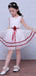 White Organza Red Satin Belt Cheap Simple Flower Girl Dresses , FGS123