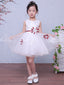 White Satin Tulle Applique Belt Simple Sweet Flower Girl Dresses, FGS034
