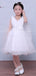 White Tulle V-neck Sleeveless Handmade Flower Simple Flower Girl Dresses , FGS125