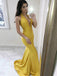 Yellow Jersey Halter Deep V-neck Mermaid Sexy Evening Party Prom Dresses ,PD00372