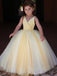 Yellow Satin V-neck Tulle Ball Gown Simple Flower Girl Dresses, FGS117