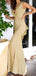 Yellow Shiny V-neck V-back Mermaid Long Prom Dresses,PD00165