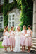 New Arrival Pink Mismatched Tea-length A-line Spring Bridesmaid Dresses. AB1206