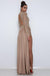 Brown Jersey Shiny Lace Long Sleeve High Neck Prom Dresses ,PD00301