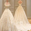 Charming Long A-line V-neck  Off Shoulder Three-dimensional Flower Appliques  Lace  Wedding Dress, AB1092