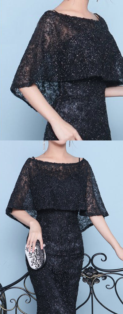 Sparkly Beading Black Lace With Shawl Mermaid Formal Party Prom Dresses,PD00017