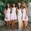 Lovely Pink Lace Jewel Neck  Sleeveless Spaghetti Strap A-line Short Bridesmaid Dresses. AB1192