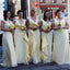 Pastel Yellow Chiffon Cap Sleeve V-neck Elegant Charming Long Column Bridesmaid Dresses. AB1186
