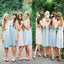 Convertible  Strapless Knee Length Pastel Color Jersey Bridesmaid Dress For Outdoor Garden Summery Beach Wedding, AB1162