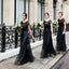 Black Short Sleeve See- through Tulle Beading Open Back Long Bridesmaid Dresses, AB1177