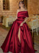 Burgundy One-shoulder Side-slit A-line Long Prom Dress, PD3382