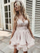 Charming Blush Pink V-neck Lace Top A-line Short Mini Homecoming Dress, HD3081