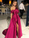 Elegant Fuschia One-shoulder Side-slit A-line Long Prom Dress, PD3356