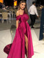 Elegant Fuschia One-shoulder Side-slit A-line Long Prom Dress, PD3356
